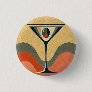 Midden eeuw modern "pimento olijf martini golf" ronde button 3,2 cm