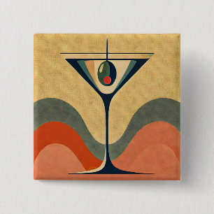 Midden eeuw modern "pimento olijf martini golf" vierkante button 5,1 cm