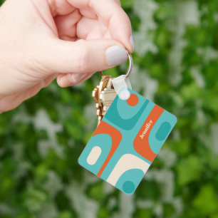 Midden-eeuw Modern Piquet Patroon Gepersonaliseerd Sleutelhanger