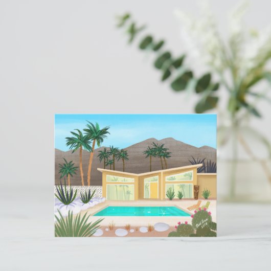 Midden eeuw modern poolhouse briefkaart (Staand voorkant)