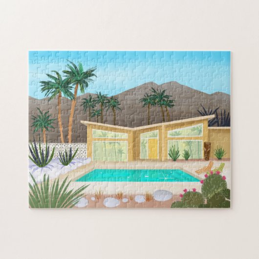 Midden eeuw modern poolhouse legpuzzel (Horizontaal)