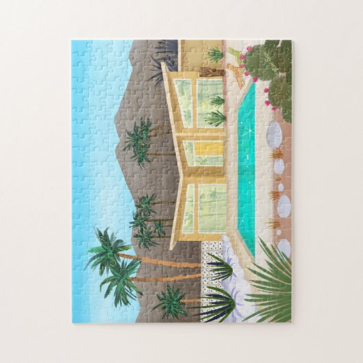 Midden eeuw modern poolhouse legpuzzel (Verticaal)