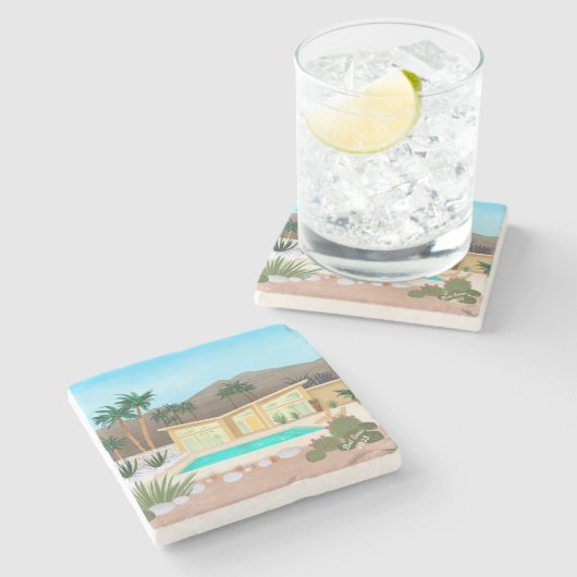 Midden eeuw modern poolhouse stenen onderzetter (Zijkant)