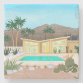 Midden eeuw modern poolhouse stenen onderzetter (Voorkant)