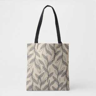 Midden eeuw modern retro botanische grijs beige tote bag