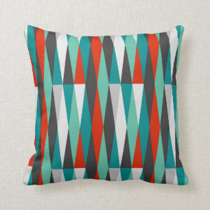 Midden Eeuw Modern Retro Diamant Teal Aqua Rood Kussen