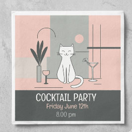 Midden Eeuw Modern Retro Katten Cocktail Feestje Servet