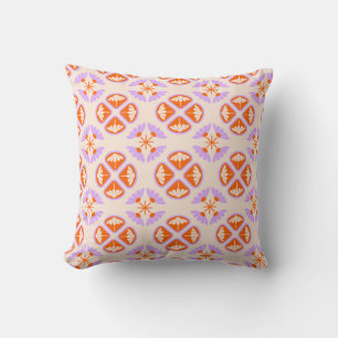 Midden Eeuw Modern Retro Oranje & Lavendel Bloemmo Kussen