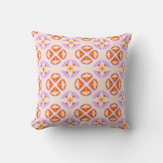 Midden Eeuw Modern Retro Oranje & Lavendel Bloemmo Kussen