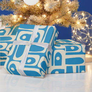 Midden eeuw modern retro Piquet blauwe patroon Cadeaupapier