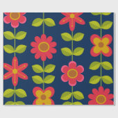 Midden eeuw modern rode bloemen met bladeren cadeaupapier (Vlak)