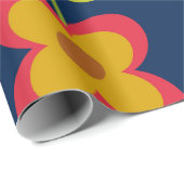 Midden eeuw modern rode bloemen met bladeren cadeaupapier (Rol Hoek)