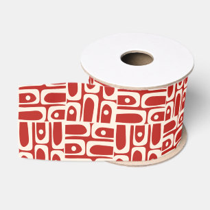 Midden Eeuw Modern Rood Piquet Abstract Patroon Grosgrain Lint