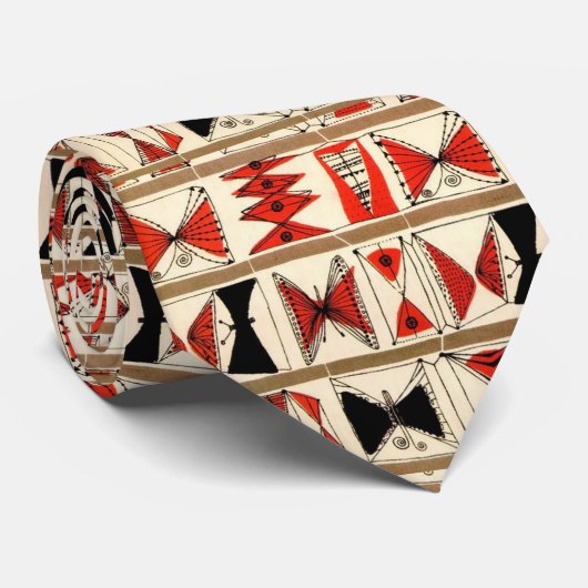 Midden eeuw modern, rood & zwart abstract stropdas (Opgerold)