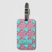 Midden eeuw modern roze patroon bagagelabel (Voorkant (verticaal))