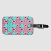 Midden eeuw modern roze patroon bagagelabel (Voorkant (horizontaal))