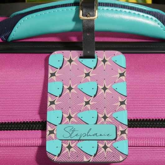 Midden eeuw modern roze patroon bagagelabel