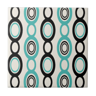 Midden Eeuw Modern Slingers Zwart Turquoise Tegeltje