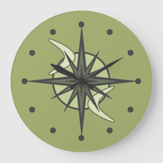 Midden eeuw modern Sputnik stervenspat chartreuse Grote Klok (Voorkant)