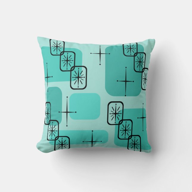 Midden Eeuw Modern Sputnik Turquoise Kussen (Voorkant)