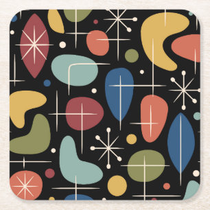 Midden eeuw modern steruitbarsting patroon kartonnen onderzetters