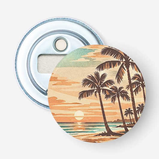 midden eeuw modern strand Hawaii zonsondergang pal Button Flesopener (Voorkant)