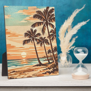 midden eeuw modern strand Hawaii zonsondergang pal Fotoplaat