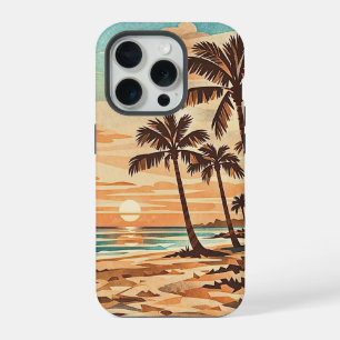 midden eeuw modern strand Hawaii zonsondergang pal iPhone 15 Pro Case