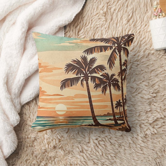 midden eeuw modern strand Hawaii zonsondergang pal Kussen (Deken)
