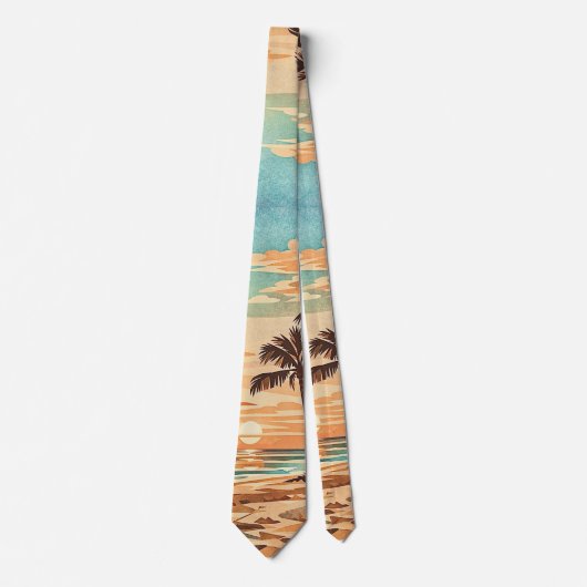 midden eeuw modern strand Hawaii zonsondergang pal Stropdas (Voorkant)