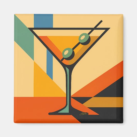Midden Eeuw Modern Sunrise Bauhaus Martini Magneet (Voorkant)