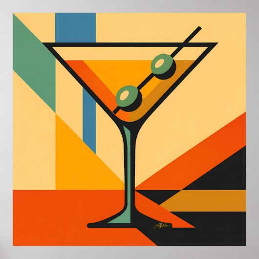 Midden Eeuw Modern Sunrise Bauhaus Martini Poster (Voorkant)
