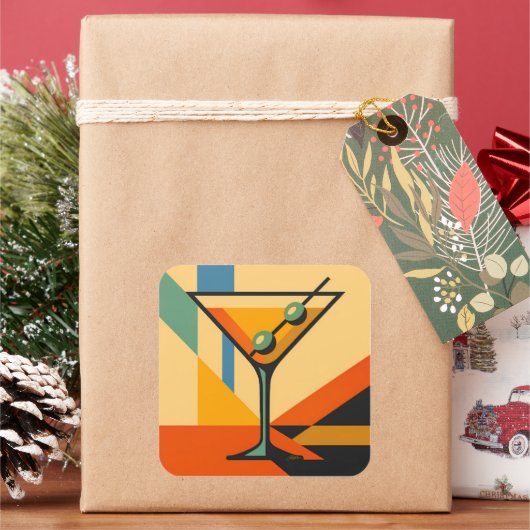 Midden Eeuw Modern Sunrise Bauhaus Martini Vierkante Sticker (Feestdagen)