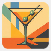Midden Eeuw Modern Sunrise Bauhaus Martini Vierkante Sticker (Voorkant)