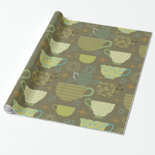 Midden eeuw modern taupe theekopje cadeaupapier