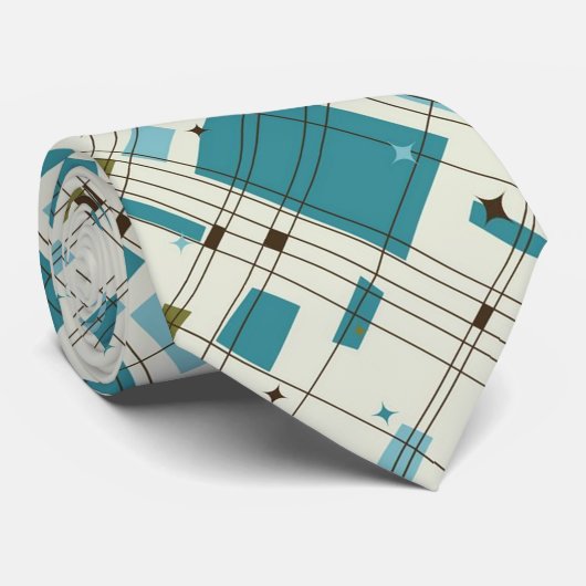 Midden eeuw modern, turquoise, Zwart,  Geometrisch Stropdas (Opgerold)