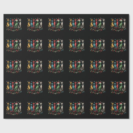 Midden eeuw modern uitziende katten Kerstmis Retro Cadeaupapier (Vlak)