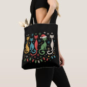Midden eeuw modern uitziende katten Kerstmis Retro Tote Bag (Dichtbij)
