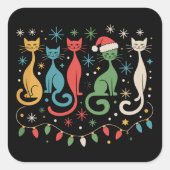 Midden eeuw modern uitziende katten Kerstmis Retro Vierkante Sticker (Voorkant)