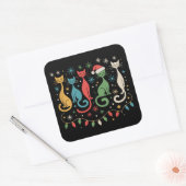 Midden eeuw modern uitziende katten Kerstmis Retro Vierkante Sticker (Envelop)