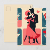 Midden eeuw modern valentijnsdanspaar briefkaart (Voorkant / Achterkant)