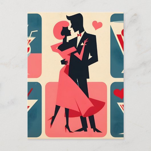 Midden eeuw modern valentijnsdanspaar briefkaart (Voorkant)
