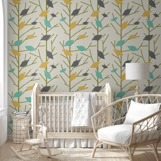 Midden eeuw modern Vogellied Behang (Kinderen)
