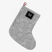 Midden Eeuw Modern Zwart Wit Monogram Initiaal Grote Kerstsok (Voorkant (Hangend))