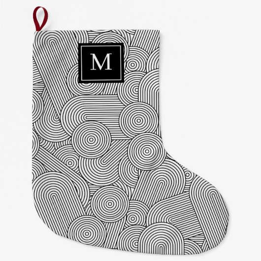 Midden Eeuw Modern Zwart Wit Monogram Initiaal Grote Kerstsok (Voorkant)