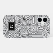 Midden eeuw modern zwart-wit monogram initiaal iPhone 16 hoesje (Achterkant horizontaal)