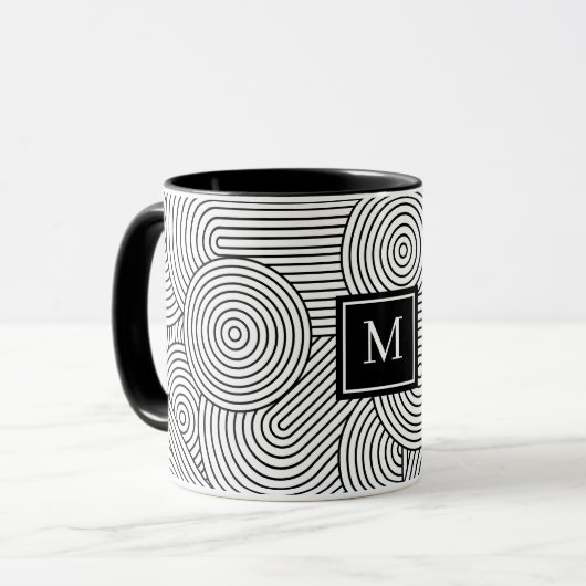 Midden Eeuw Modern Zwart Wit Monogram Initiaal Mok (Voorkant links)