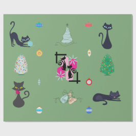 Midden eeuw moderne Atomic Cat Kerstvakantie Cadeaupapier