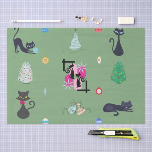 Midden eeuw moderne Atomic Cat Kerstvakantie Tissuepapier (Craft)