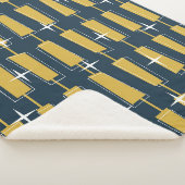 Midden eeuw moderne atoomblokken marine, mosterd sherpa deken (3/4)